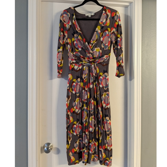 Boden | Faux Wrap Gray Floral Dress sz 8 Long - Picture 7 of 7
